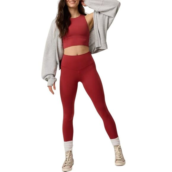 Aerie Real Me XTRA High Waist Legging Summer Burgundy Athleisure Casual Medium - Picture 1 of 10